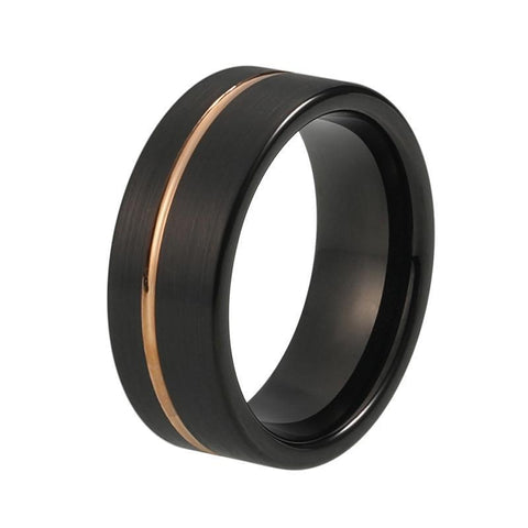 Gold Off Center Groove Matte Tungsten Ring