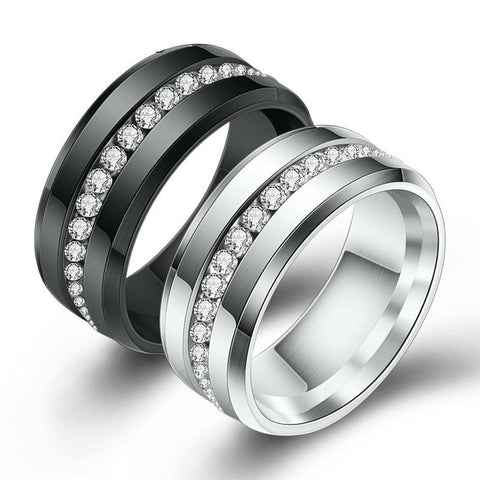 Center Groove Chanel Set Zirconia Titanium Ring (2 Available Colors)