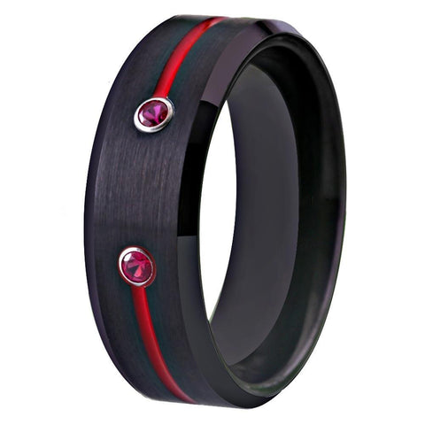 Red & Purple Zirconia Brushed Tungsten Ring