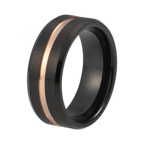 Rose Gold Center Groove Brushed Tungsten Ring