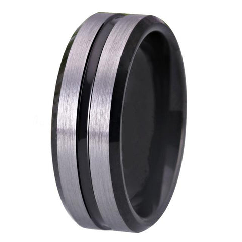 High Bevel Silver Brushed Tungsten Ring
