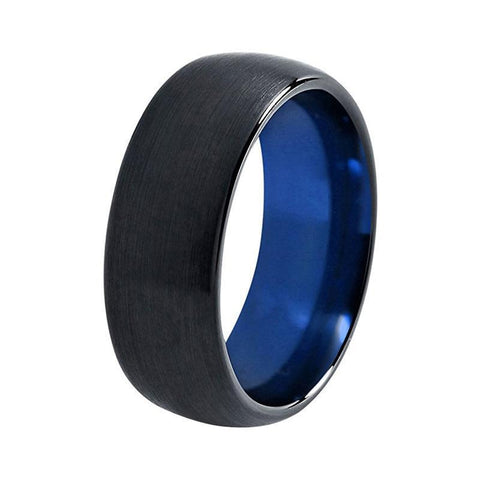 Brushed Dome Black & Blue Tungsten Ring