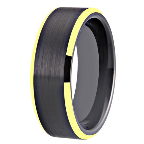 High Polished Bevel Flat Brushed Tungsten Ring (4 Available Colors)