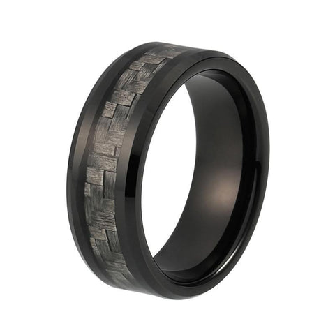 Gray Weave Carbon Fiber Inlay Tungsten Ring