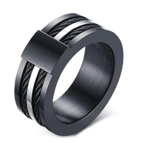 Black Cable Wire Matte Black Titanium Ring