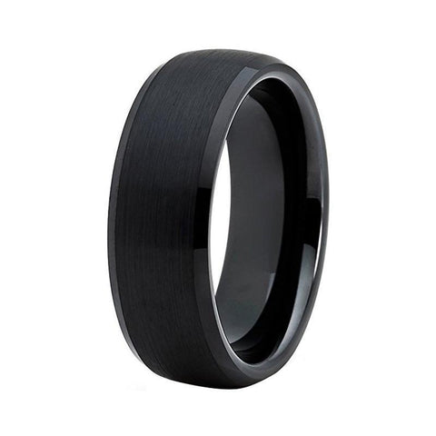 Beveled Brushed Black Tungsten Carbide Ring