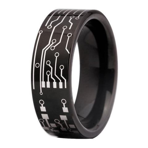Laser Engraved Circuit Board Black Tungsten Ring