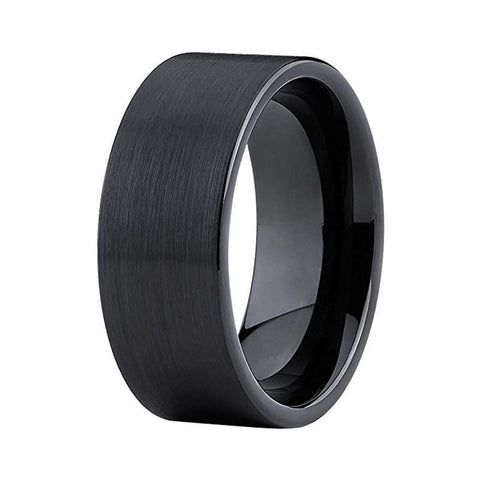 Full Brushed Black Flat Tungsten Ring