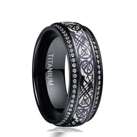 Zirconia Pave Dragon Carbon Fiber Titanium Ring