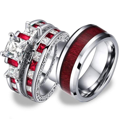 Venetian Royal Crown & Wood Stainless Steel Ring 3pcs Set