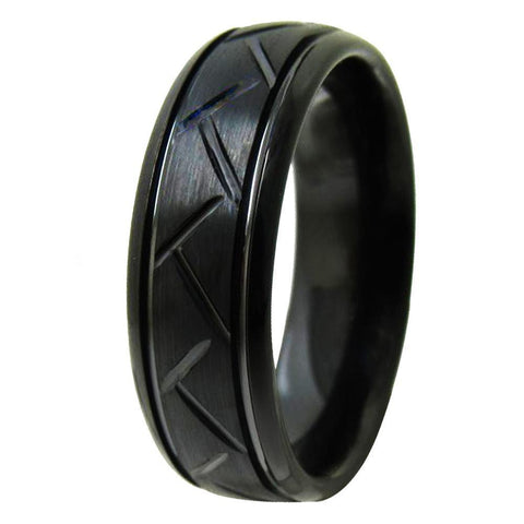 Diagonal Ribbed Brushed Tungsten Ring