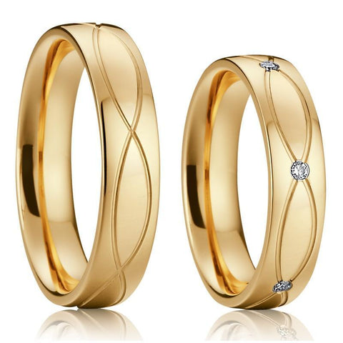 Gold Plated Infinity Zirconia Titanium Ring Set