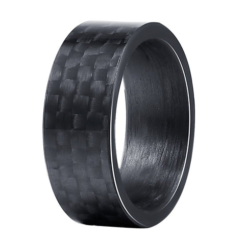 Black Carbon Fiber Inlay Flat Tungsten Ring
