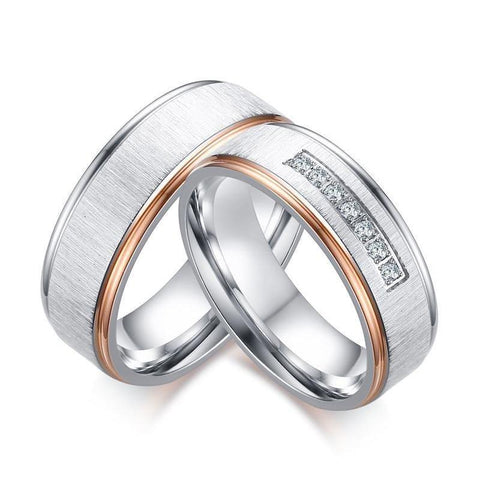White CZ Rose Gold & Silver Brushed Tungsten Carbide Ring Set