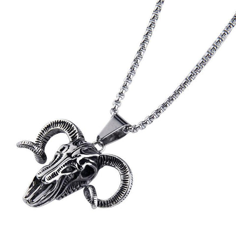 Horned Goat Skull Stainless Steel Necklace (3 Available Color)