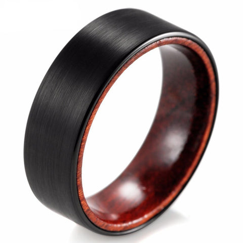 Full Flat Brushed Black Tungsten Carbide Ring