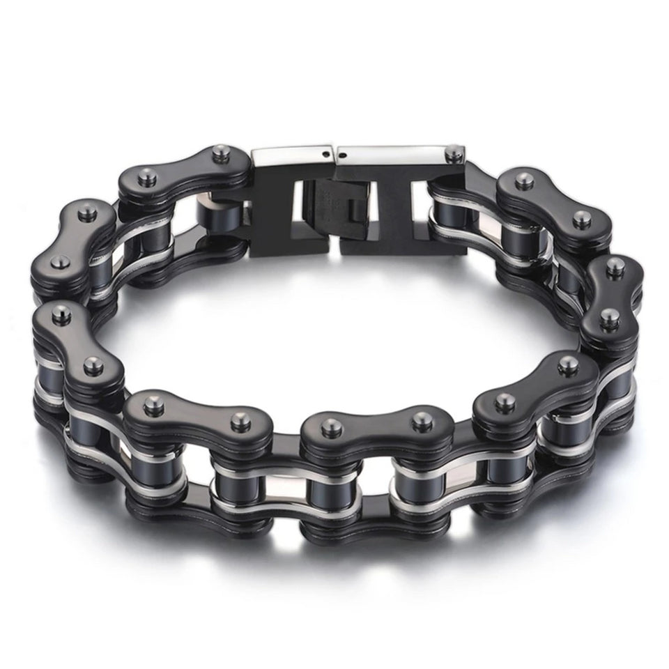 Biker Men Silver & Black Motorcycle Chain Bracelet – Innovato Store