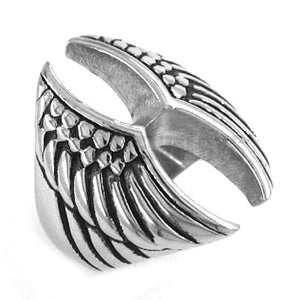 Silver Plated Animal Stainless Steel Unisex Biker Ring with Eagle Wing Design