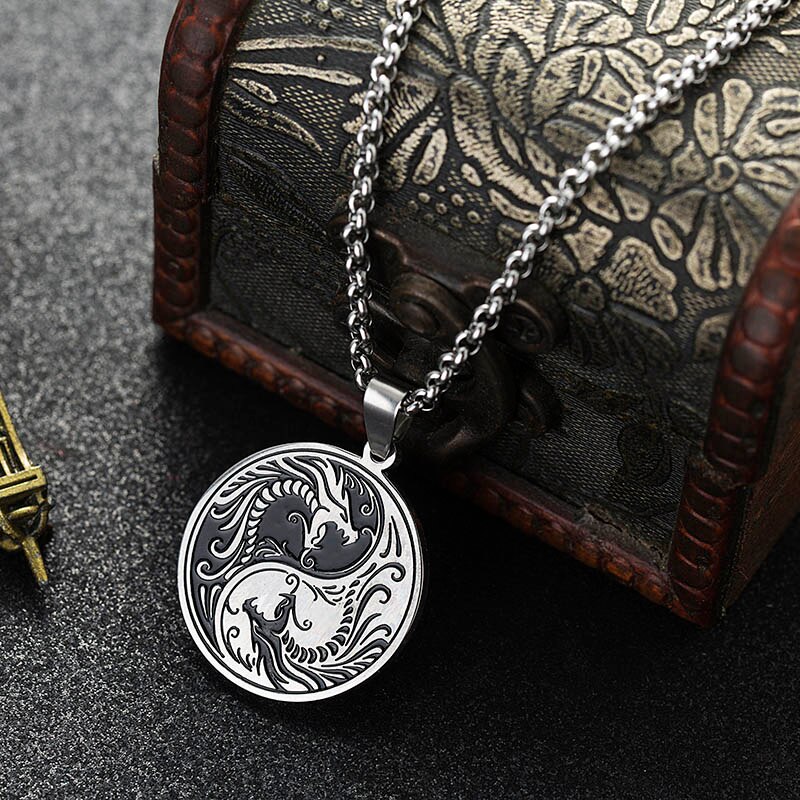 Stainless Steel Yin and Yang Dragon Pendant Necklace – Innovato Store