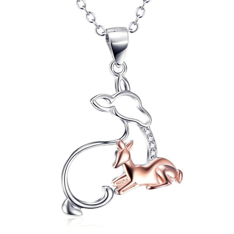 925 Sterling Silver Mother & Baby Deer Pendant Necklace
