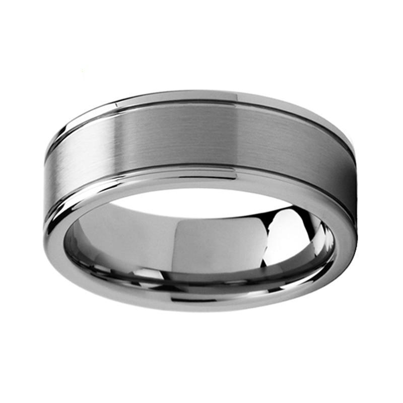 Two Strip Silver Coated Edges with Brushed Center Tungsten carbide Wed ...