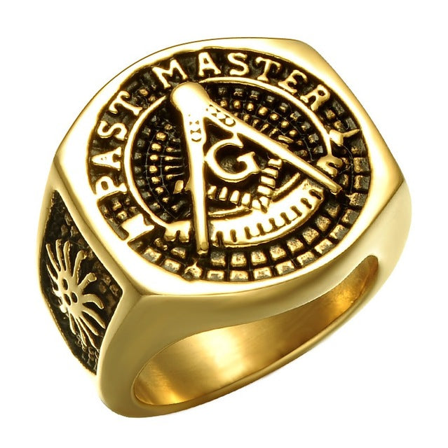 Past Master Masonic Signet Gold Color Titanium Stainless Steel Ring fo ...