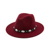 Flat Brim Wool Felt Fedora Hat with Metal Belt Hatband