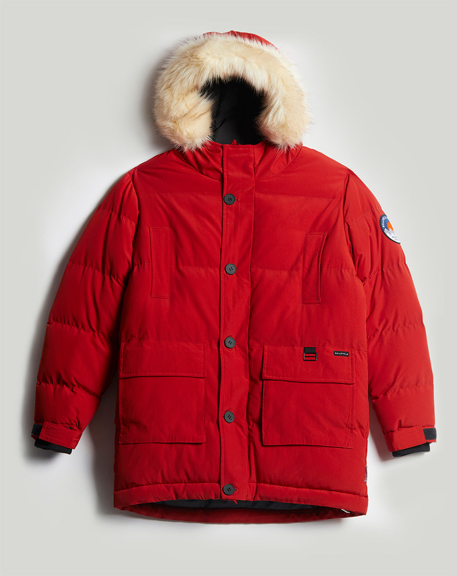 Namru Fur Trim Oversized Mountain Parka in Red | Men's Jackets ...