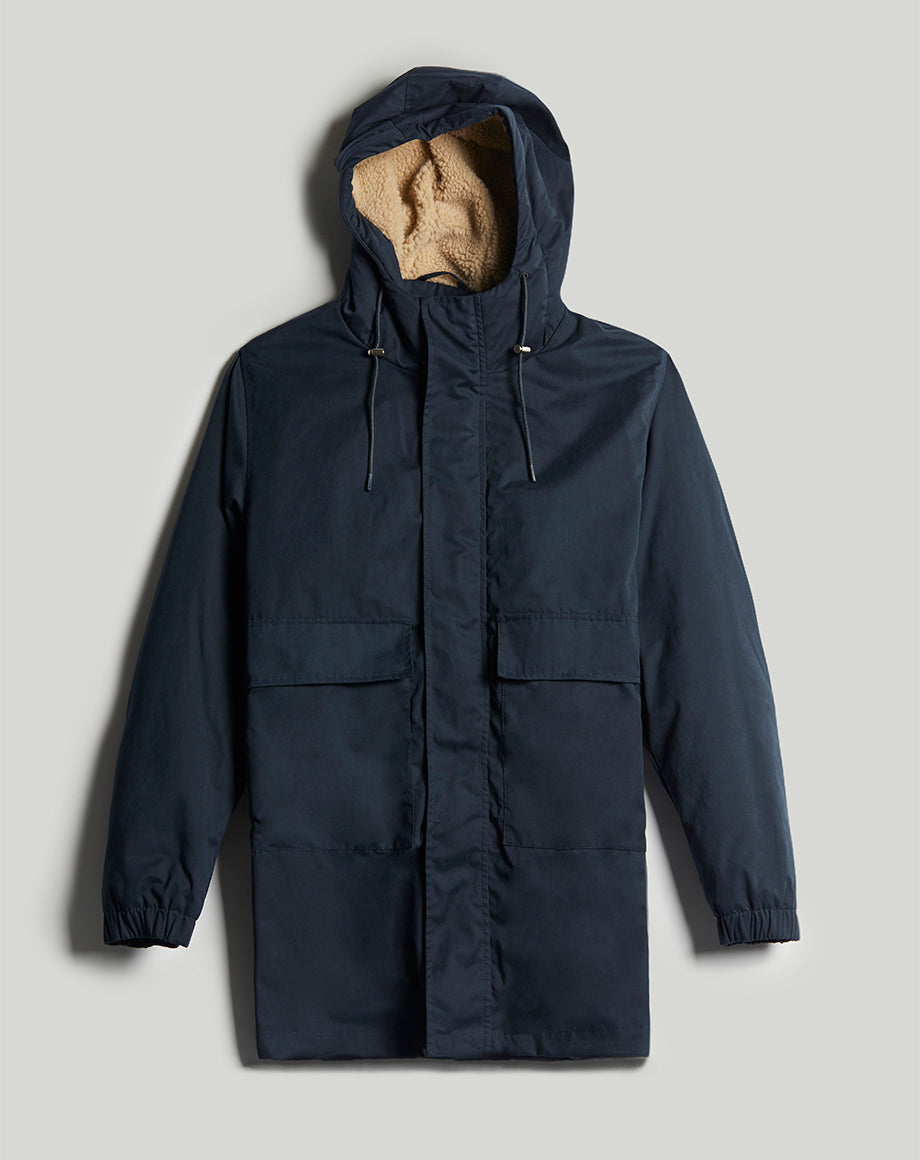 Raka Sherpa Lined Parka Jacket in Navy | Men's Coats - Bellfield Clothing