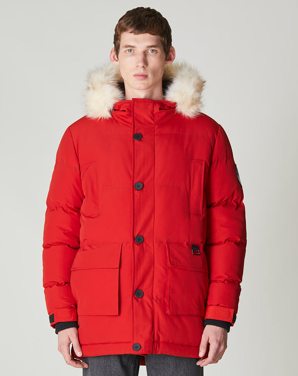 Namru Fur Trim Oversized Mountain Parka in Red | Men's Jackets ...