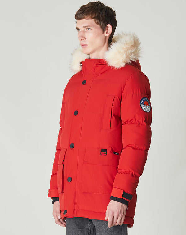 Namru Fur Trim Oversized Mountain Parka in Red | Men's Jackets ...
