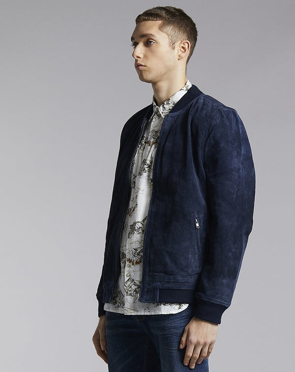 Bellfield Plato Suede Bomber Men's Jacket in Navy - Bellfield Clothing