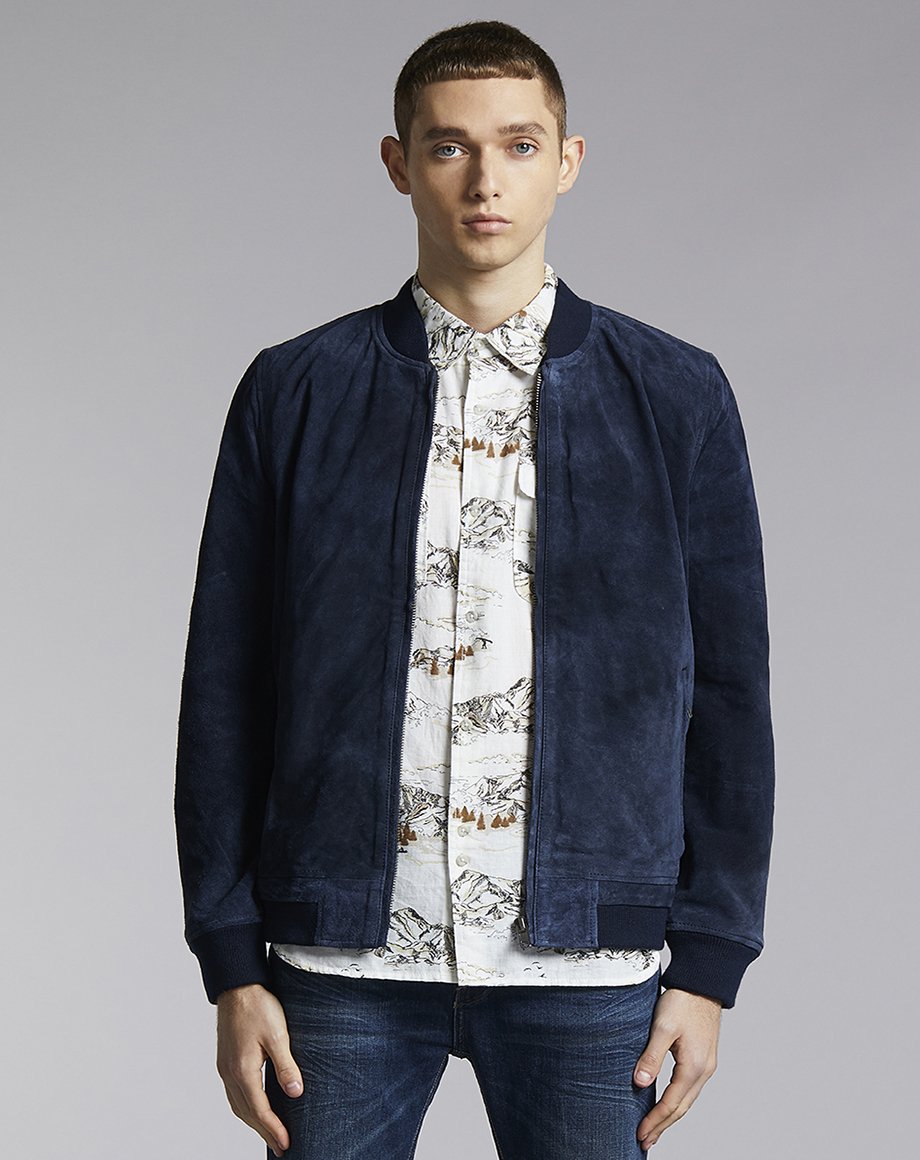 Bellfield Plato Suede Bomber Men's Jacket in Navy - Bellfield Clothing