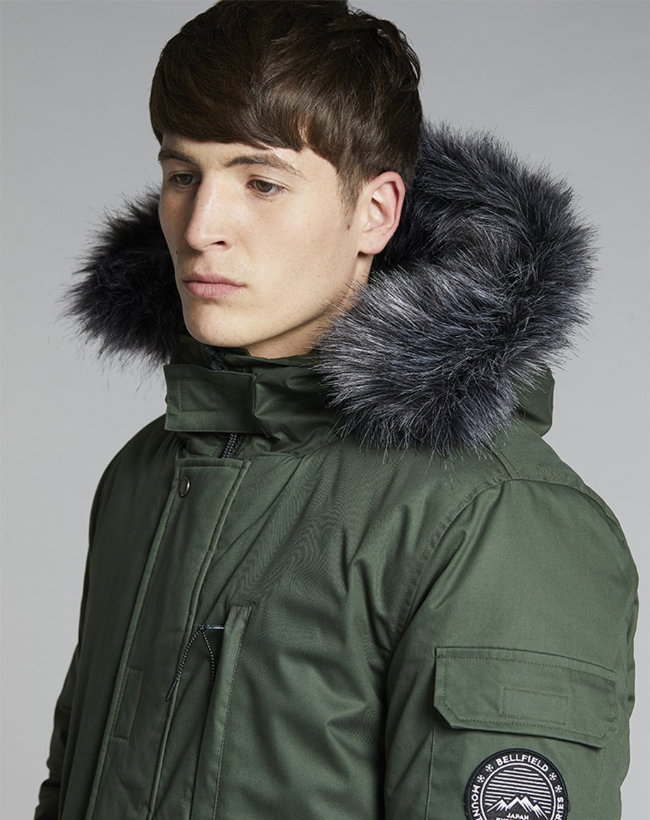 green parka coat with fur hood