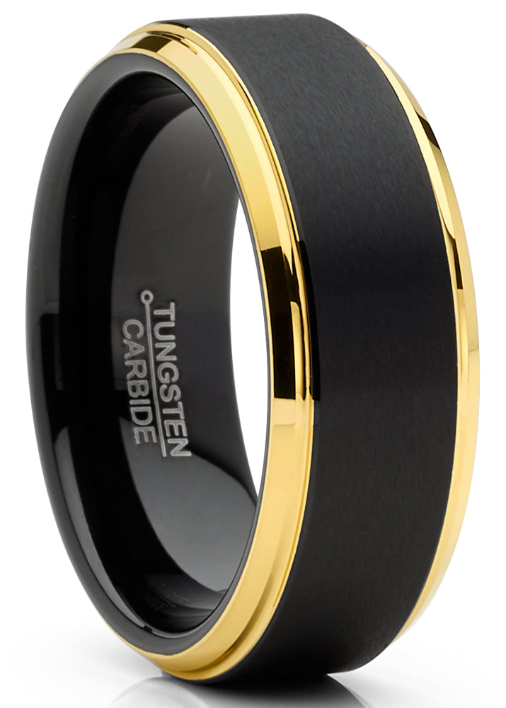 Mens Tungsten Ring Wedding Band Beveled Edges Comfort Fit Black Goldto   Wcrx 1487  1 2048x2048 