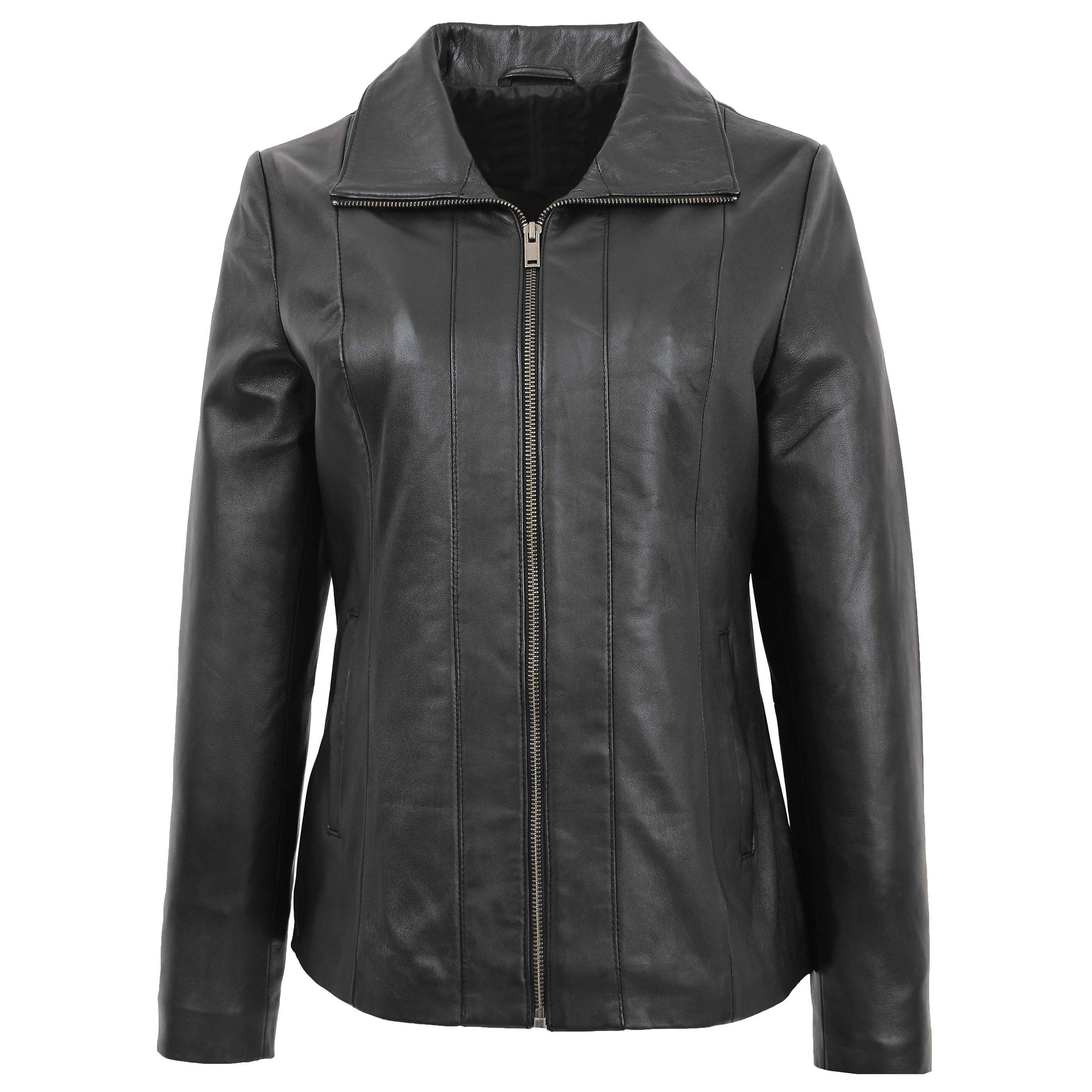 Womens Classic Zip Fastening Leather Jacket Black | House of Leather