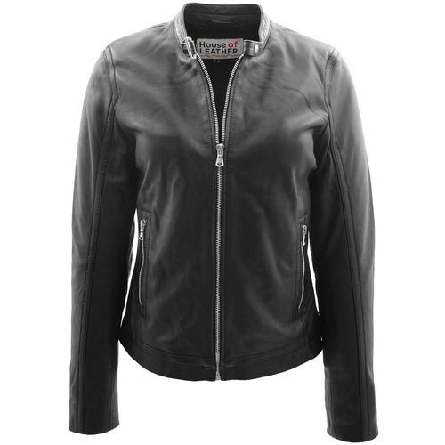 Womens Detachable Hoodie Biker Leather Jacket Black | House of Leather