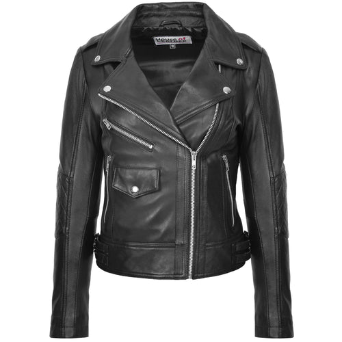 Women Real Black Leather Jacket Zip Up New Hot Style Biker Slim Fit Jacket  NF-99