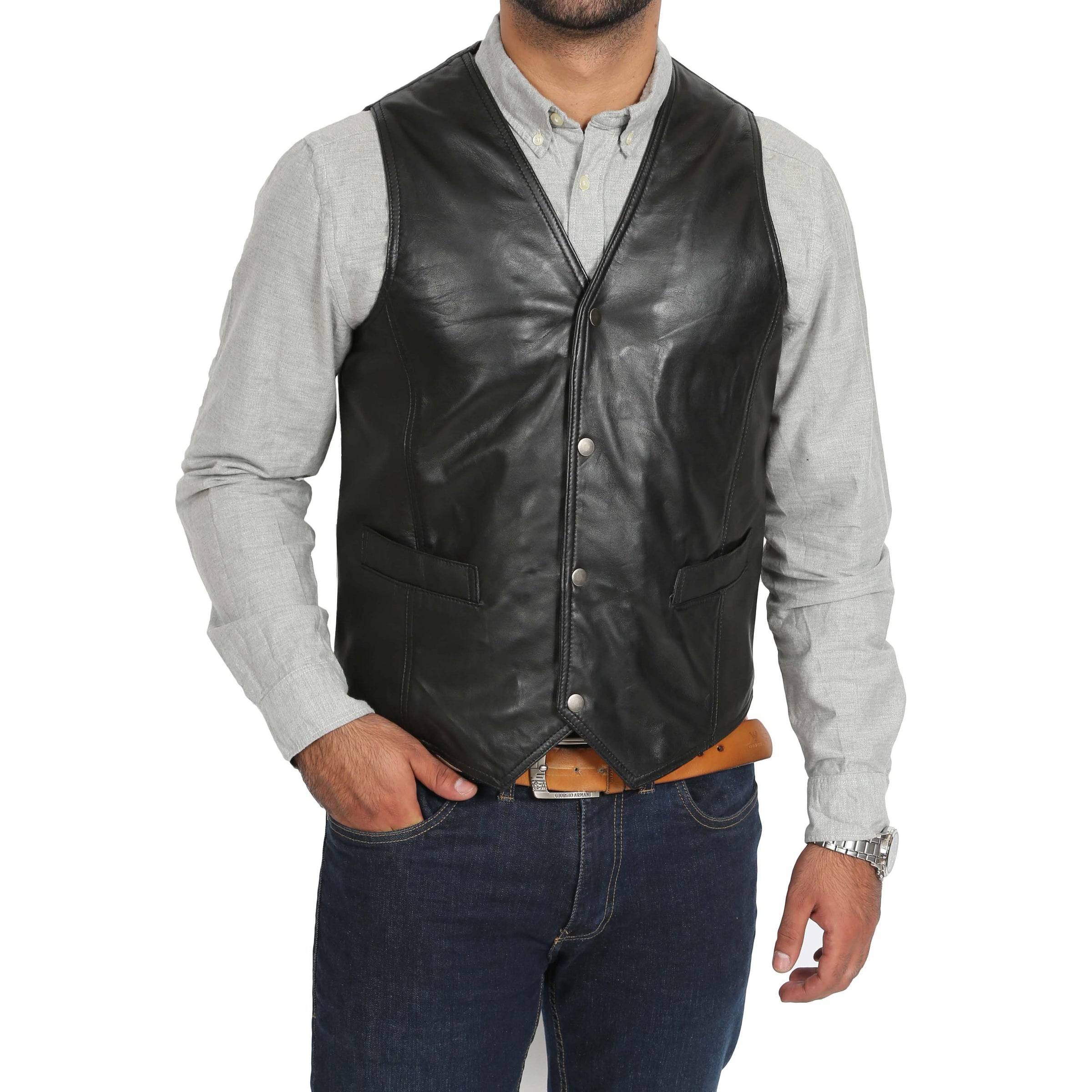 Mens Leather Traditional Waistcoat Petrelli Black | House of Leather