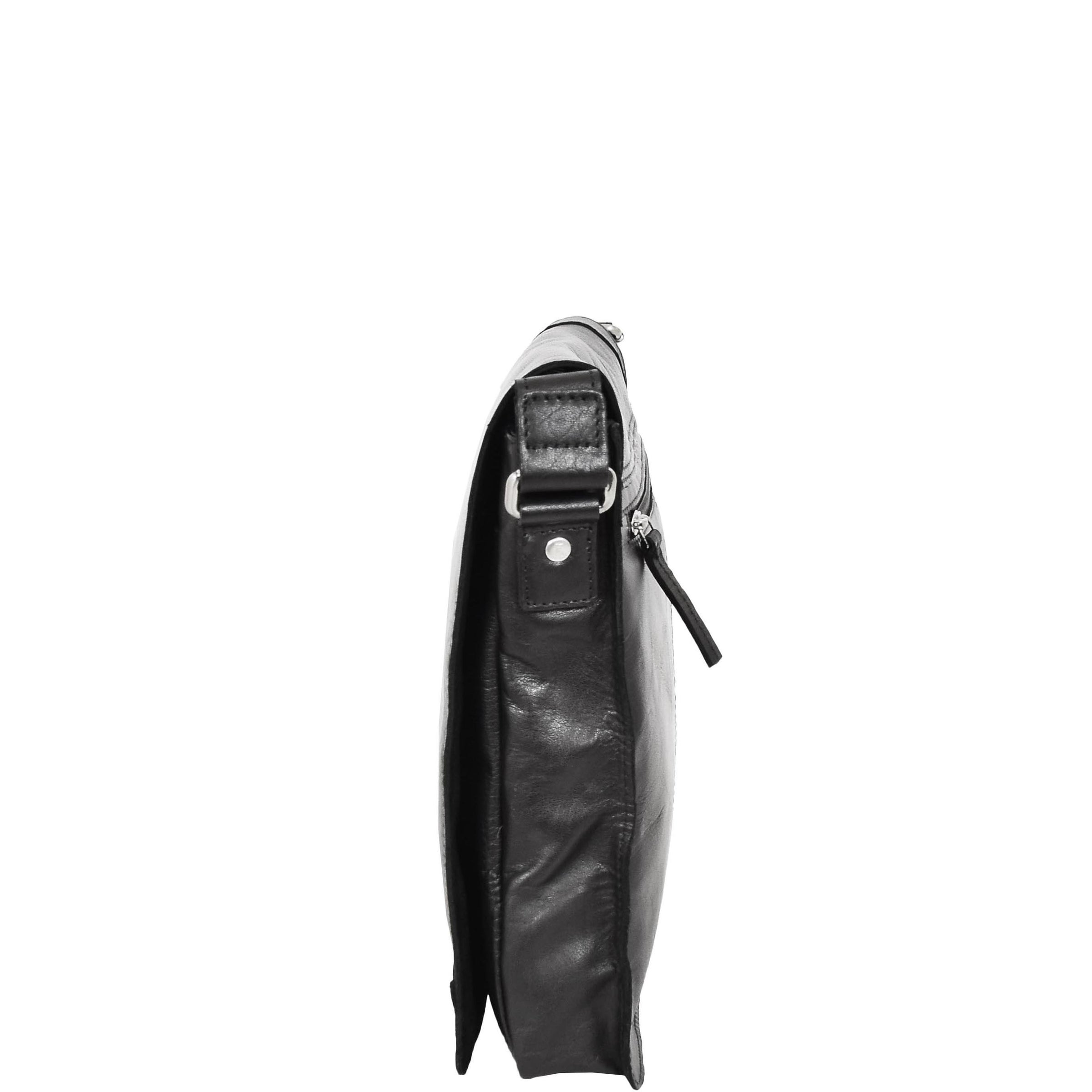 Mens Leather Flap Over Cross Body Bag Black | House of Leather