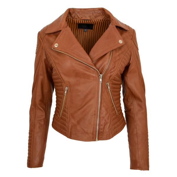 Womens Standing Collar Casual Jacket Tan | House of Leather