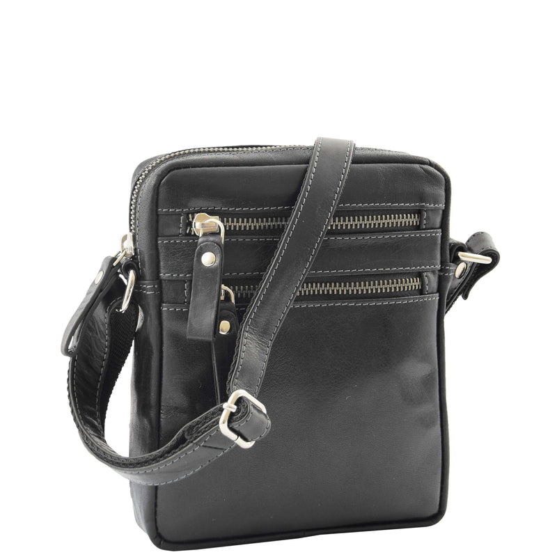 Mens Leather Cross Body Flight Bag Black | House of Leather