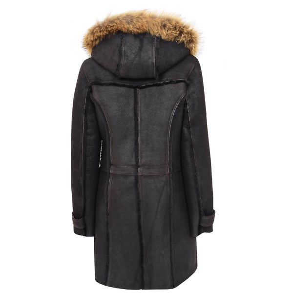 Womens Sheepskin Duffle Coat 3/4 Length Parka Beth Dark Brown – House ...