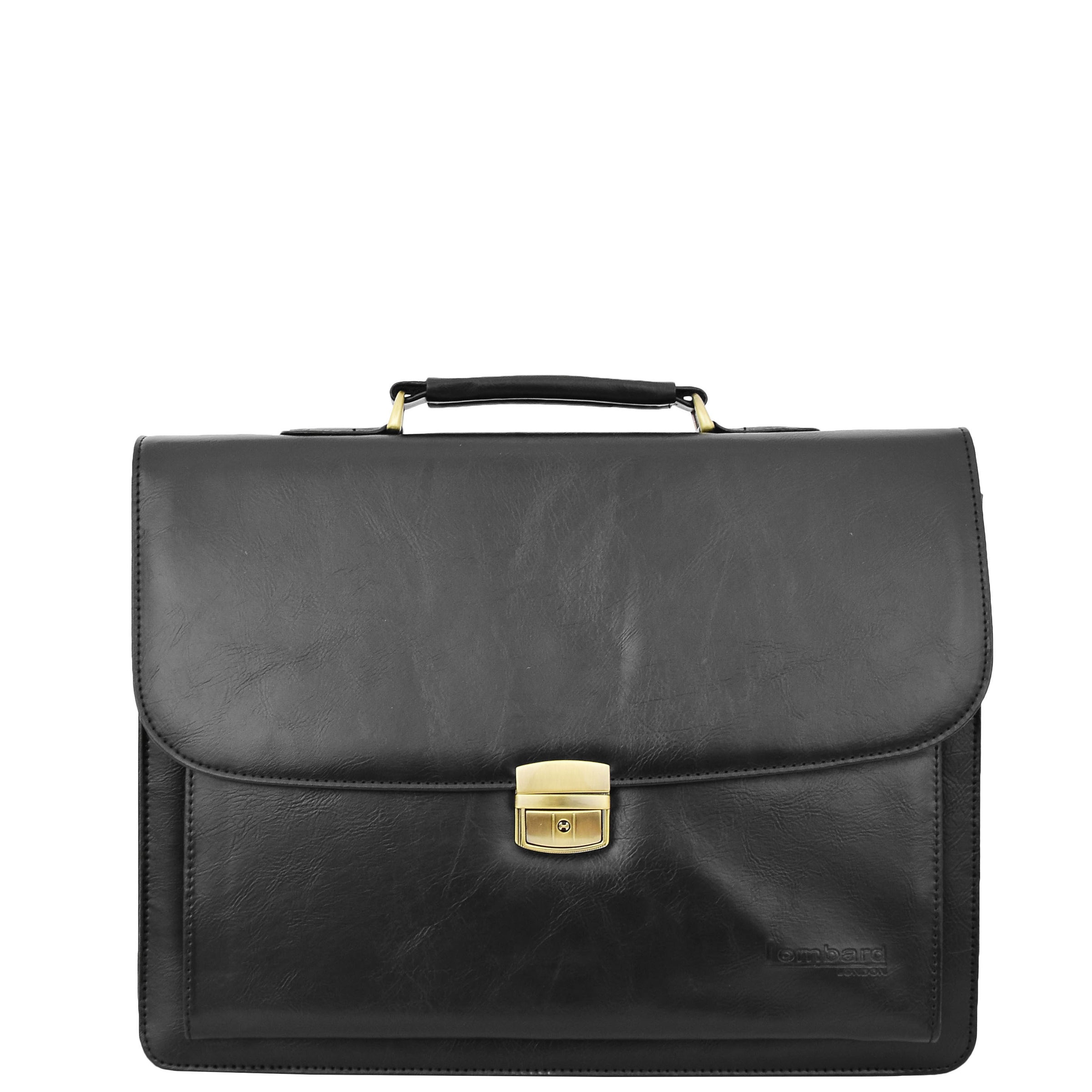Mens Faux Leather Flap Over Briefcase Black | House of Leather