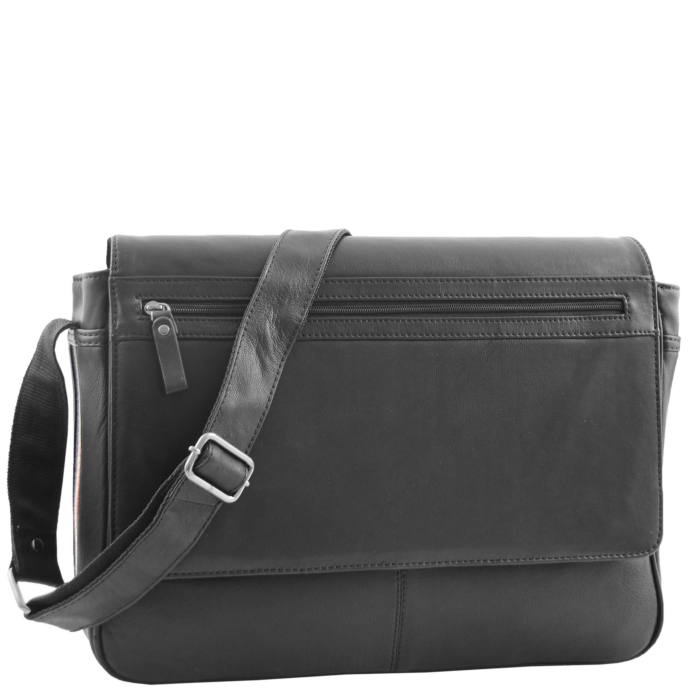 Mens Leather Flap Over Messenger Bag Black | House of Leather