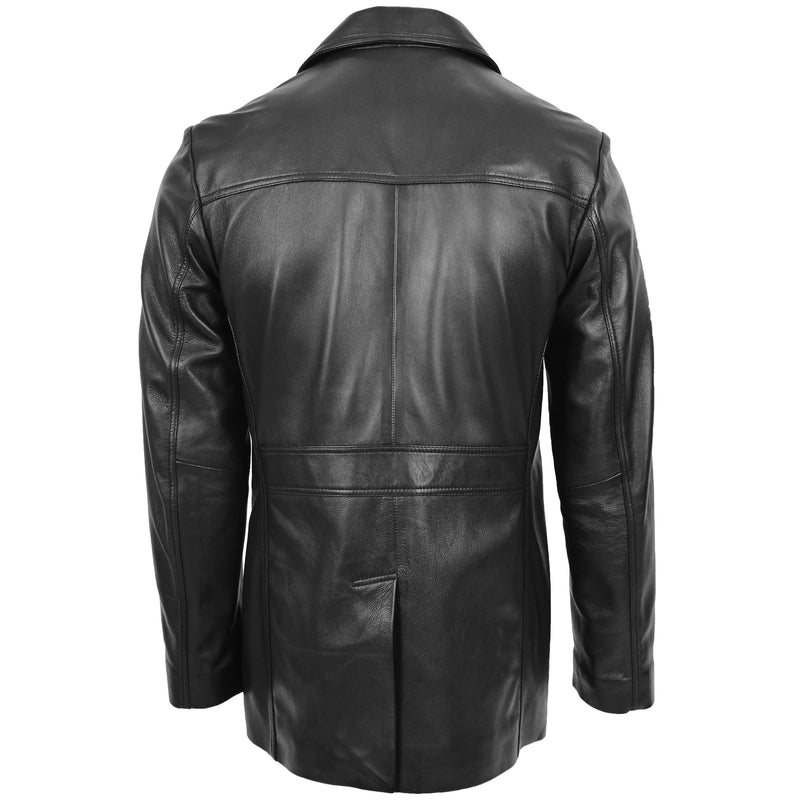 Mens Button Fastening Reefer Leather Jacket Black | House of Leather