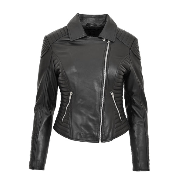 Womens Standing Collar Casual Jacket Black | House of Leather