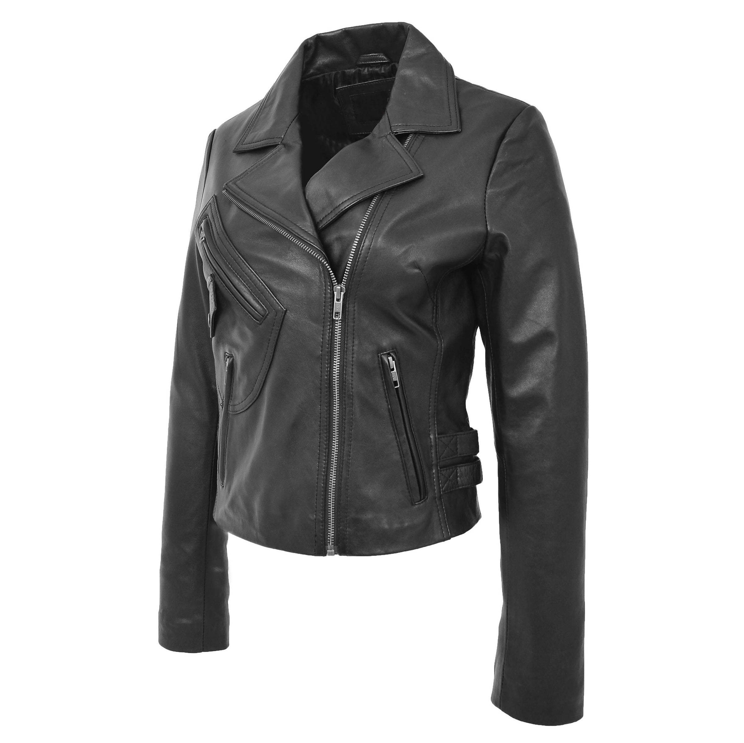 Womens Soft Leather Cross Zip Casual Jacket Black | House of Leather