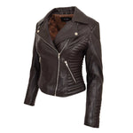 Womens Soft Leather Cross Zip Biker Jacket Anna Brown 3