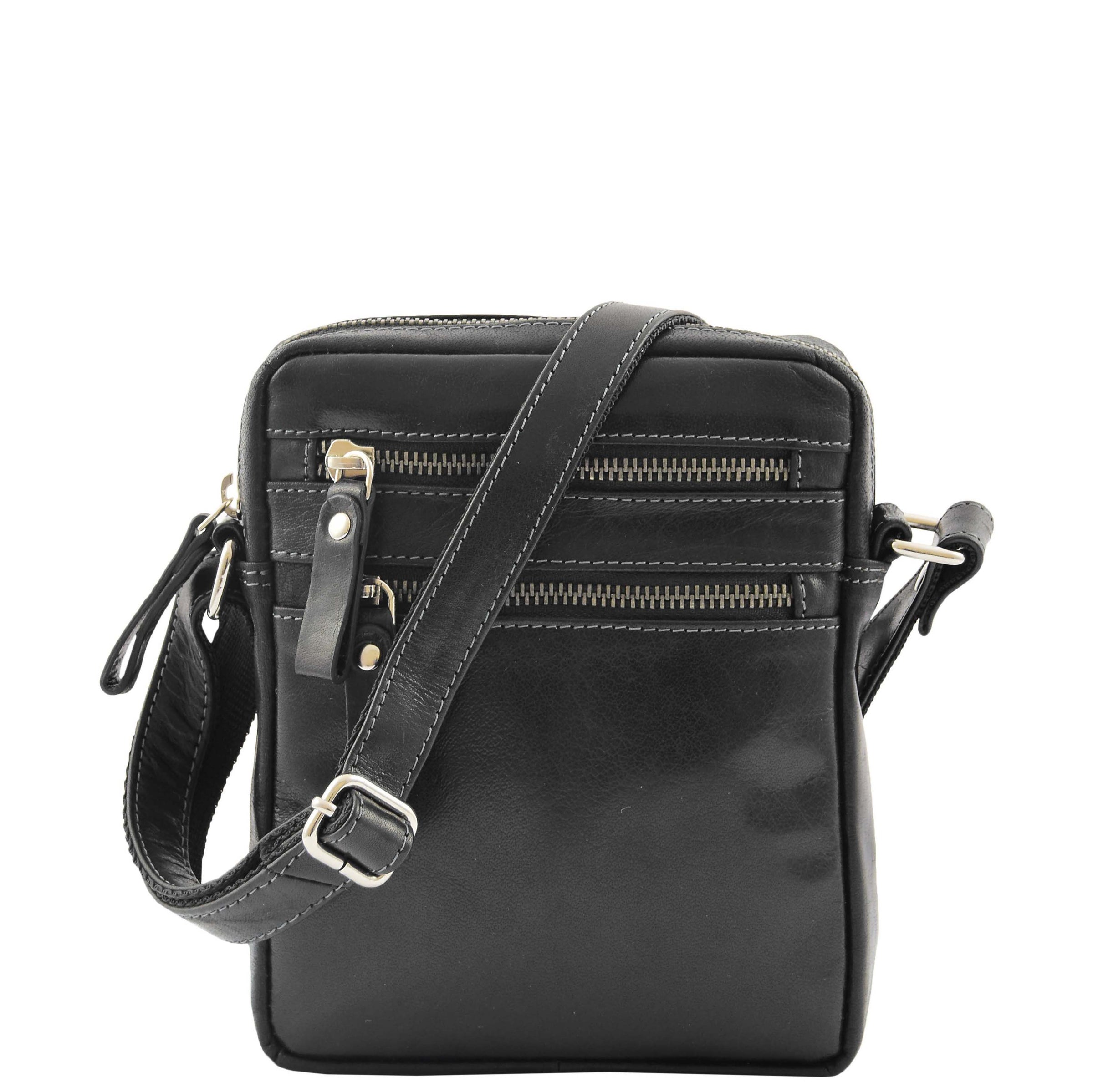 Mens Leather Cross Body Flight Bag Black | House of Leather